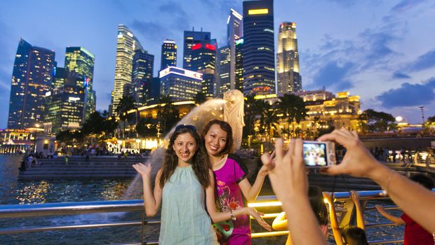 Singapur, Skyline mit Merlion