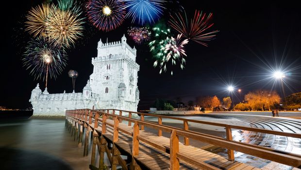 Turm in Belem, Lissabon zu Silvester