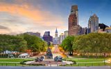 Downtown Philadelphia, Skyline bei Sonnenuntergang 