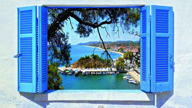 Fensterblick Insel Sithonia
